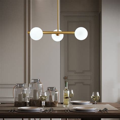 Gold Linear 3 Light Kitchen Island Light Glass Globe