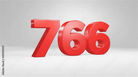 Number 766 In Red On White Background Isolated Glossy Number 3d Render