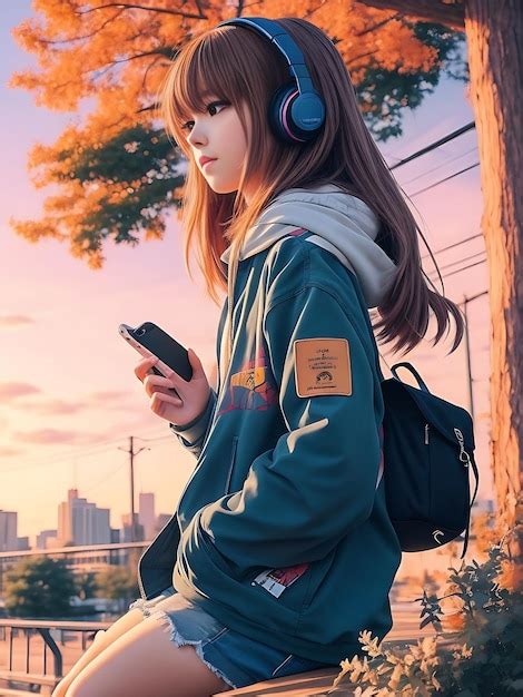 Premium Photo Beautiful Anime Girl Listening To Lofi Hip Hop Music