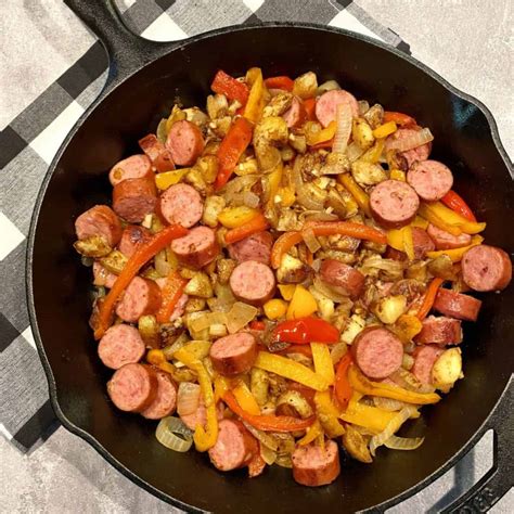 Smoked Sausage And Potatoes Skillet With Onions And Peppers Happy