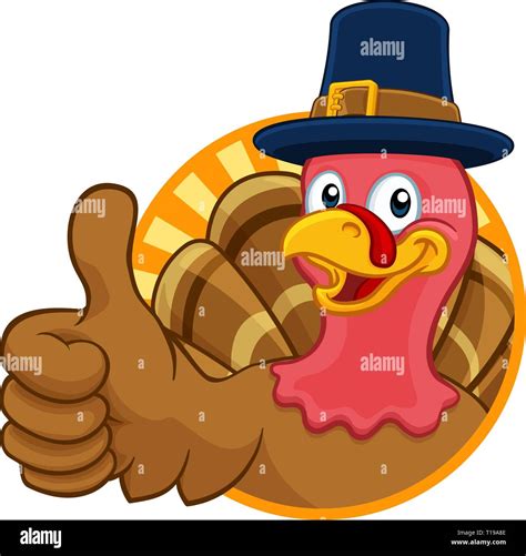 Turkey Pilgrim Hat Thanksgiving Cartoon Character Stock Vector Image