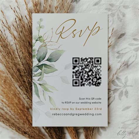 Greenery Rsvp Card With Qr Code Wedding Rsvp Qr Code Scan To Etsy