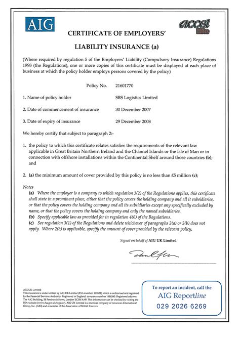 Liability Insurance Liability Insurance Certificate