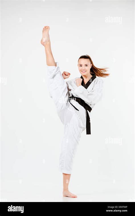 The Karate Girl With Black Belt Stock Photo Alamy