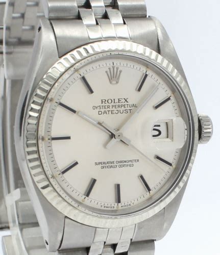 Men Vintage Rolex Oyster Perpetual Date Stainless Steel Silver Stick