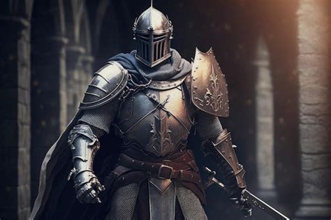 Premium AI Image | Medieval warrior in light armor and with sword walking knight