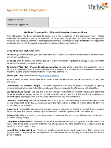 Guidance For Completion Of The Application For Employment Doc Template