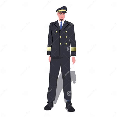 Man Pilot In Uniform Male Captain Standing Pose Aviation Concept Stock