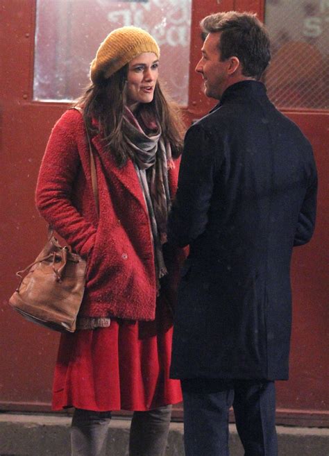 Keira Knightley in Red Coat on Collateral Beauty set -16 | GotCeleb