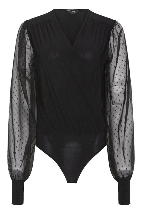 Tall Womens Lts Black Spot Mesh Sleeve Bodysuit Long Tall Sally