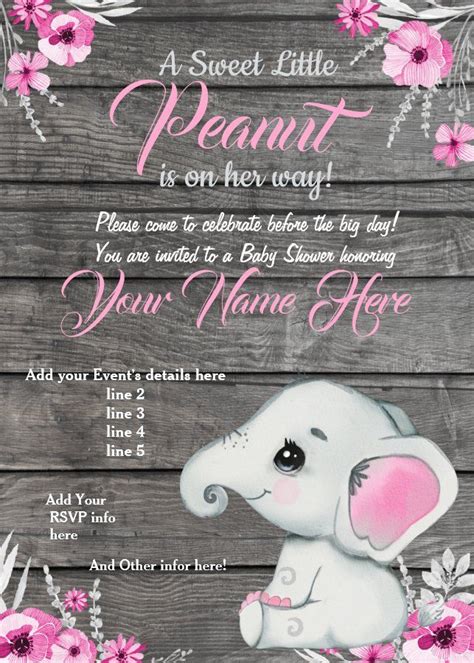 Girl Elephant Baby Shower Invitation Rustic Pink Invitation Zazzle