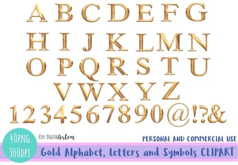 Gold Png Alphabet Letters Clipart Gold Metallic Alphabet Etsy