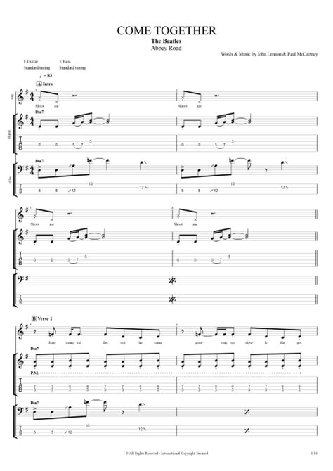 Come Together Tab By The Beatles Guitar Pro Playthrough Guitar