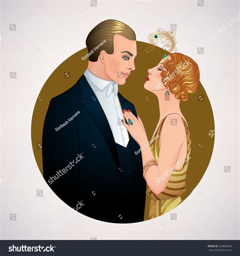 Beautiful Couple Art Deco Style Retro Stock Vector Royalty Free