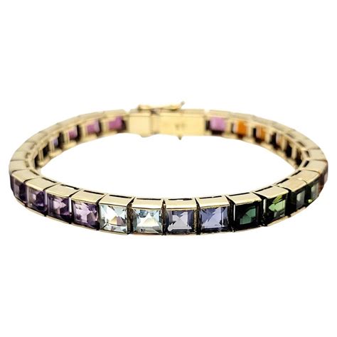 19 55 Carats Total Rainbow Multi Gemstone Link Bracelet In 14 Karat