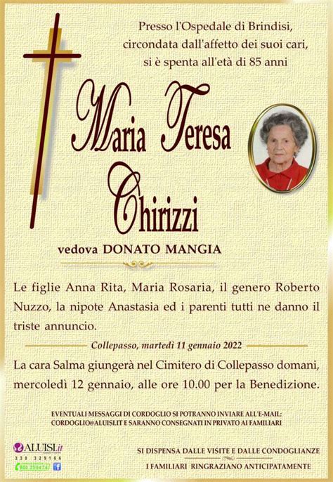 Maria Teresa Chirizzi Vedova Donato Mangia Collepasso Aluisi