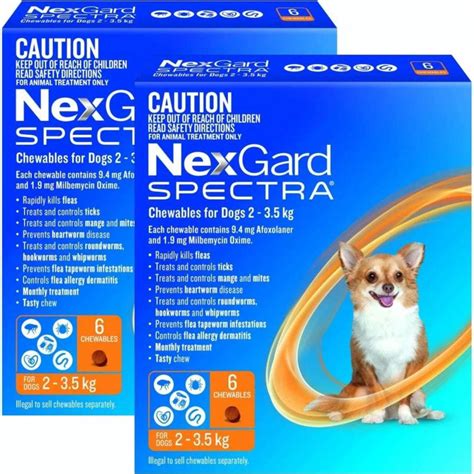 Nexgard Spectra for Extra Small Dogs 2-3.5kg (Orange) 2x6 Pack | Woolworths