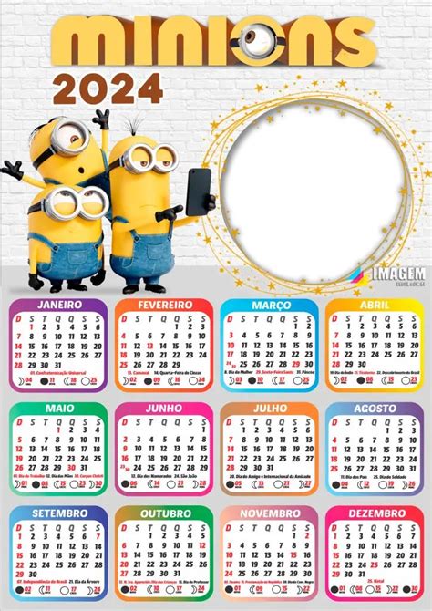 Moldura Minions para Foto Montagem Calendário 2024 feriado nacional