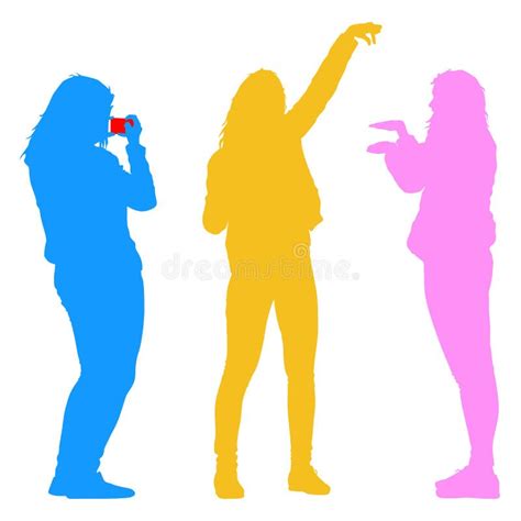 Silhouettes Woman Taking Selfie With Smartphone On White Background