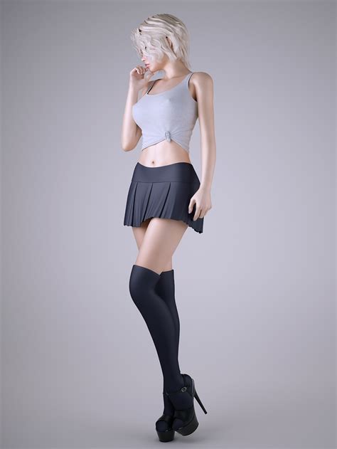 Sexy Blonde Girl Students 3D Model