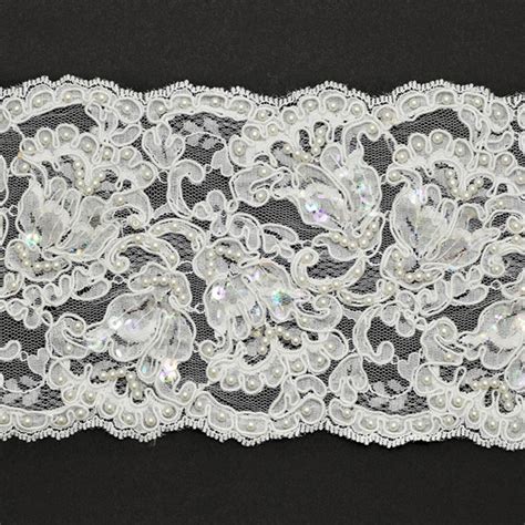 Sequin Beaded Flower Embroidery Lace Trim 4 1 2 Inch Joyce Trimming