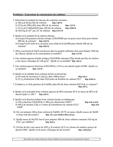 Exercice Corrige Biophysique Expressions De Concentration Des Solutions