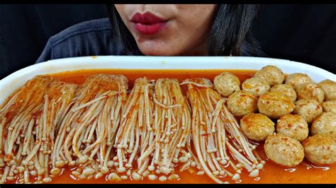 ASMR JAMUR ENOKI BAKSO KUAH PEDAS YouTube