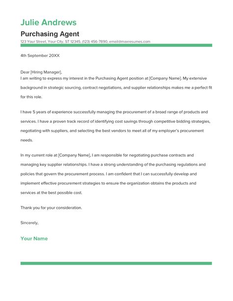 Best Purchasing Agent Cover Letter Example For