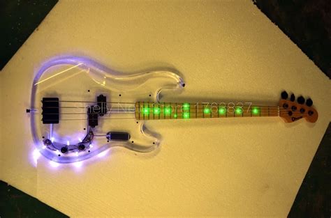 Shelly New Store Acrylic Bass Led Body Led Neck 4 Strings One Pc Quilted Maple Neck Electric