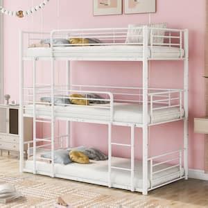 Harper Bright Designs White Full Size Triple Metal Bunk Bed With