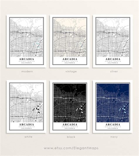 Arcadia California Map Arcadia CA Map Arcadia City Map - Etsy