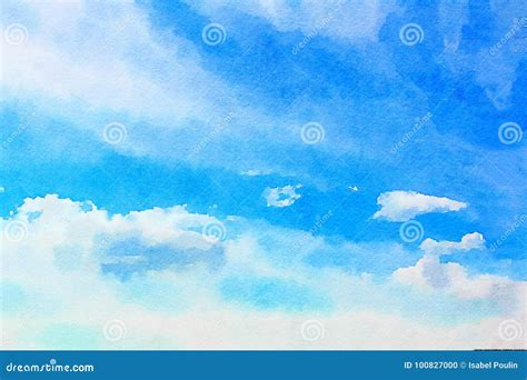 Watercolour Blue Sky with Clouds Stock Photo - Image of abstract, scene: 100827000