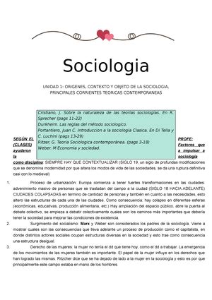 Resumen textos sociologia 1 Unidad 1 ORIGEN DE LA SOCIOLOGÍA Contexto