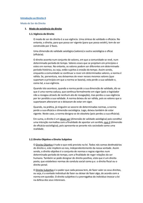 Resumos para o teste Introdução ao Direito II Modo de Ser do Direito