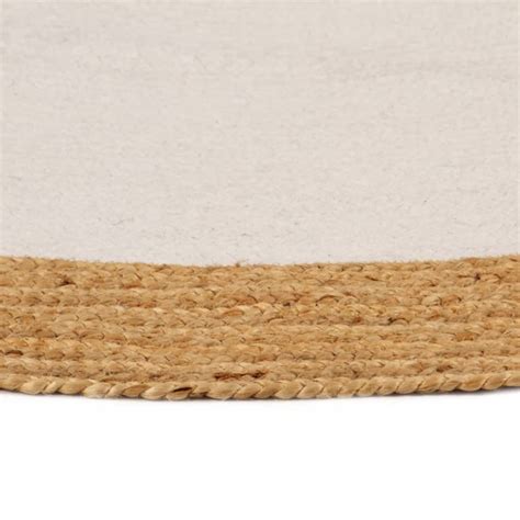 FOR Tapis tressé Blanc et naturel 120 cm Jute et coton Rond Qqmora