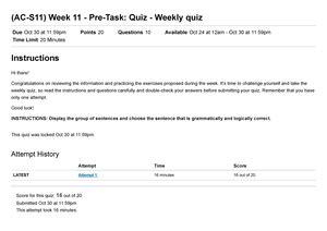 AC S13 Week 13 Pre Task Quiz Weekly Quiz Ingles IV 0 2 Pts