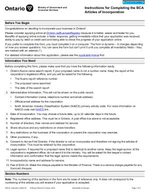 Fillable Online Instructions For Completing The Bca Articles Of