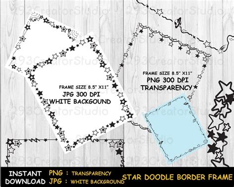 Star Border Clipart doodle Frame PNG Rectangle Frame Png - Etsy