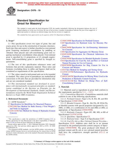 Astm C476 19 Standard Specification For Grout For Masonry