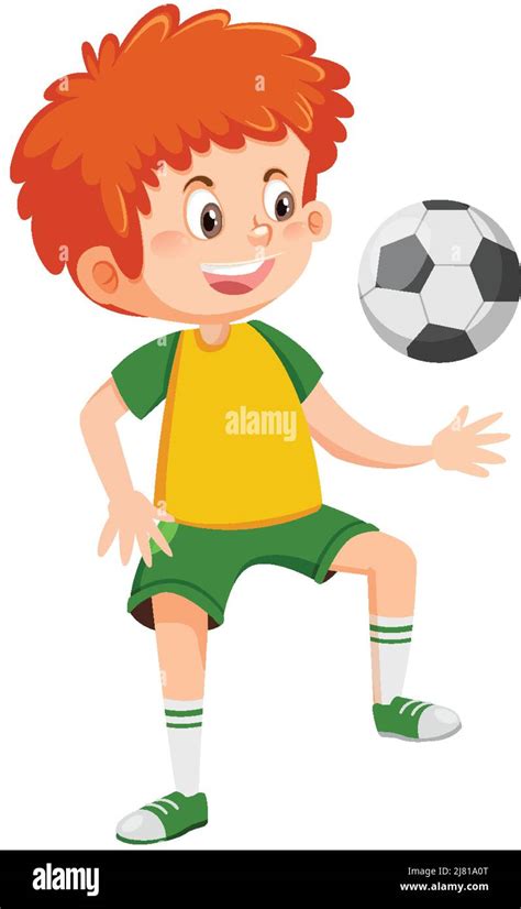 Lindo Niño Jugando A La Ilustración De Dibujos Animados De Fútbol