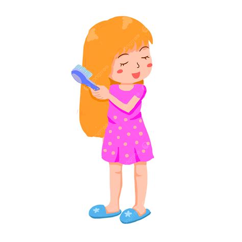 Girl Combing Her Hair Without Picking Elements Girl Comb Hair Care