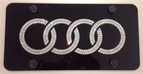 Audi Logo Black Vanity Front License Plate Frame 1mm Heavy Duty Swarovski Crystal By