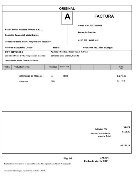 Factura De Compra Ejemplo Original A Factura Razón Social Muebles Tiempo S R L Domicilio