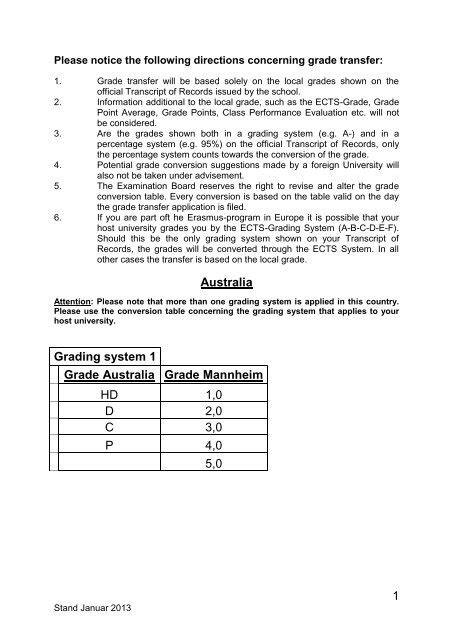 1 Australia Grading System 1 Grade Australia Grade Bwl