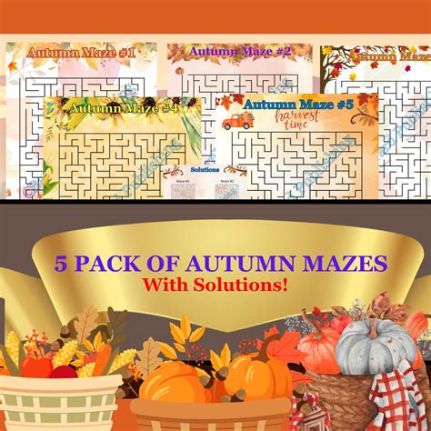 5 Printable Autumn Mazes Puzzle Pack Digital Activity For Kids Teachers