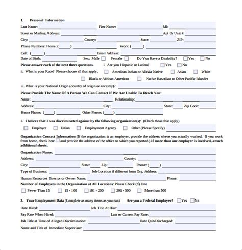 Free Sample Eeoc Complaint Forms In Pdf Ms Word