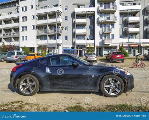 Dark Blue Sports Car Nissan 370z Coupe Parked Editorial Image Image