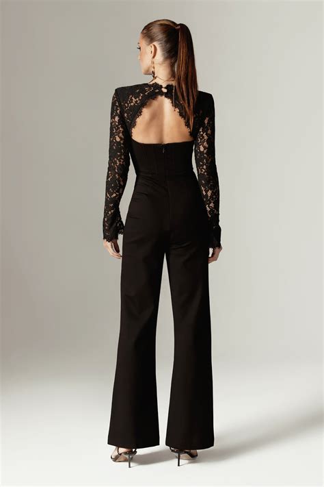 Marisol Guipure Lace Corset Jumpsuit Black