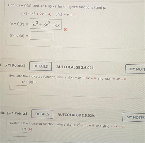 Solved Find G∘fx And F∘gx For The Given Functions F