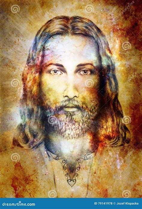 Jesus Christ Painting with Radiant Colorful Energy of Light, Eye ...